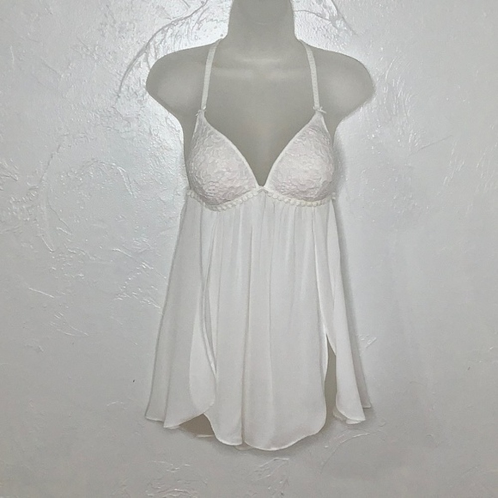 Linda Donatello racerback padded off white 2 piece front open babydoll SZ M NWT